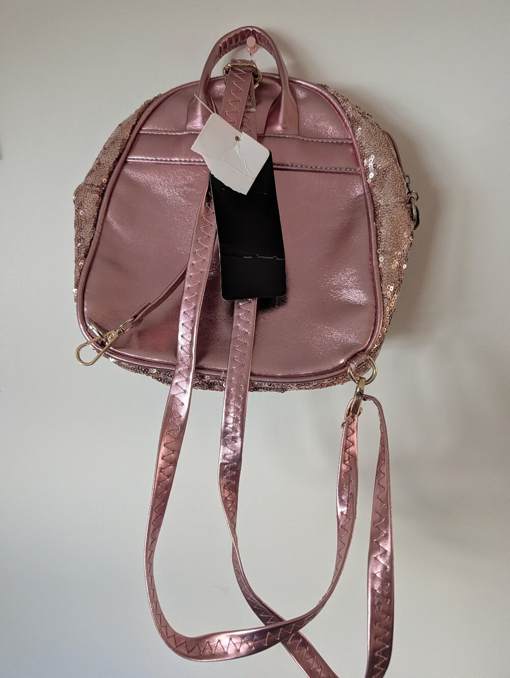 KL928 Rose Gold Sequin Bow Knot Mini Backpack New - Picture 4 of 7